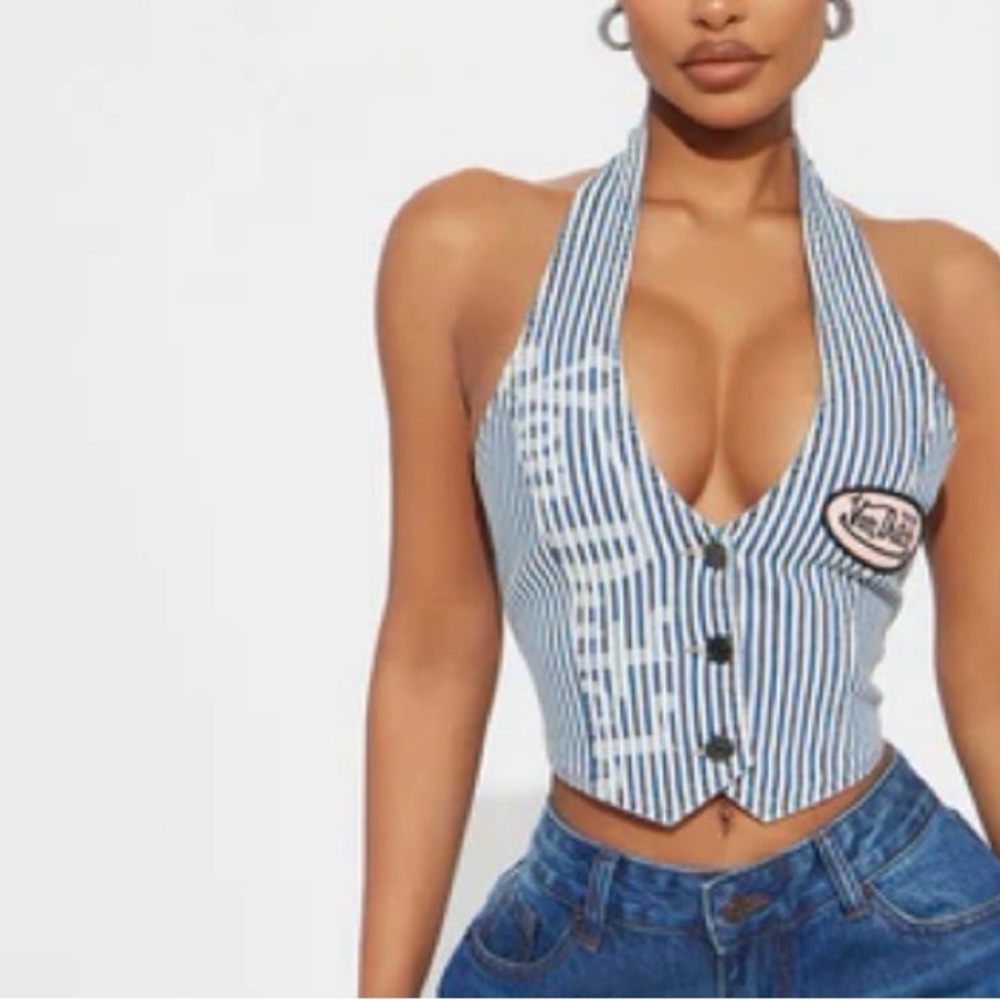 Von Dutch stripe Blue Halter Top